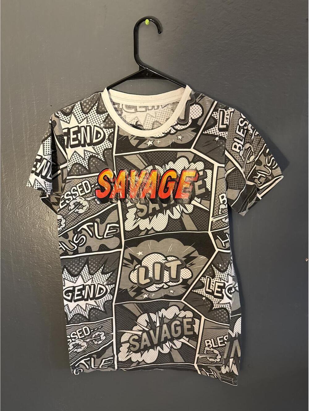 Vibes Graphic T-Shirt with Savage and Lit Comic Print